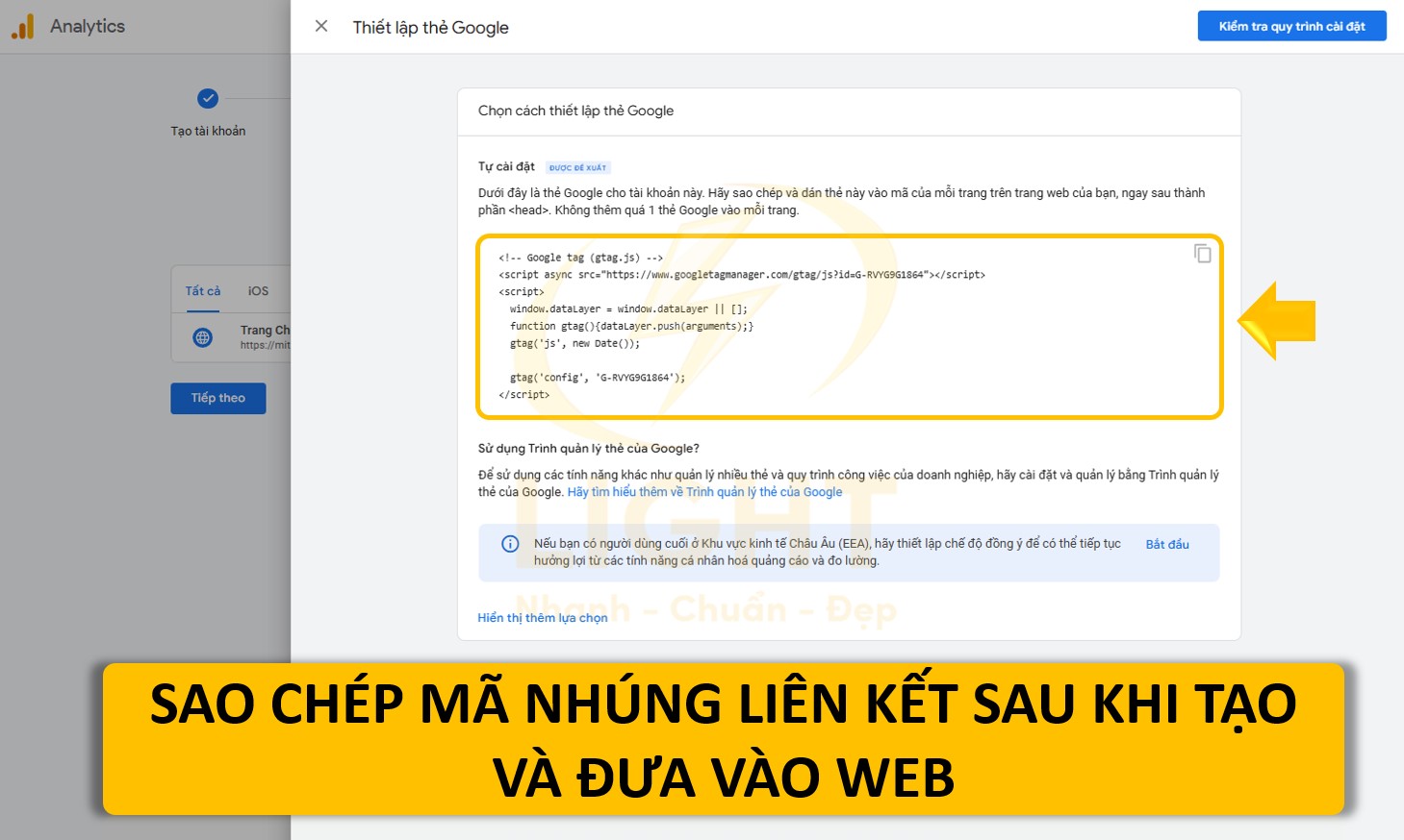 Copy đoạn mã theo dõi gtag.js được cung cấp